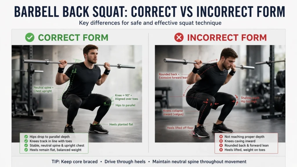 barbell back squat correct form