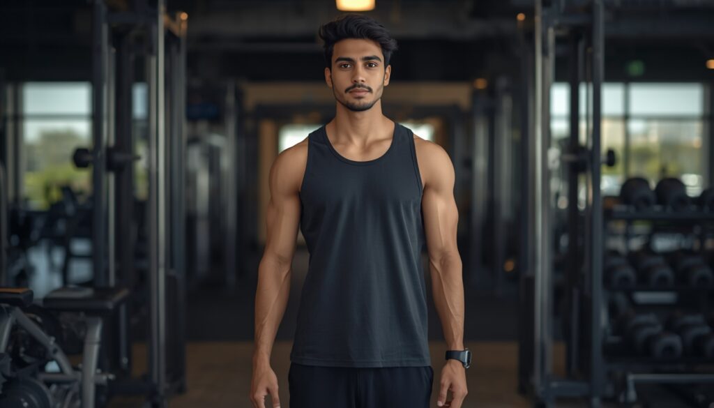 Beginner entering a modern gym for the first workout