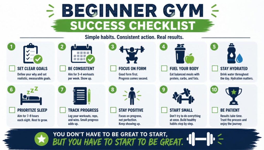 Complete beginner gym checklist for fitness success