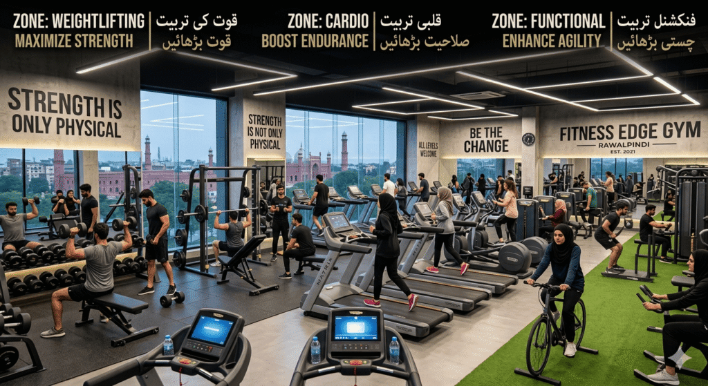 Comparison of cardio, strength, and functional training areas inside a modern gym