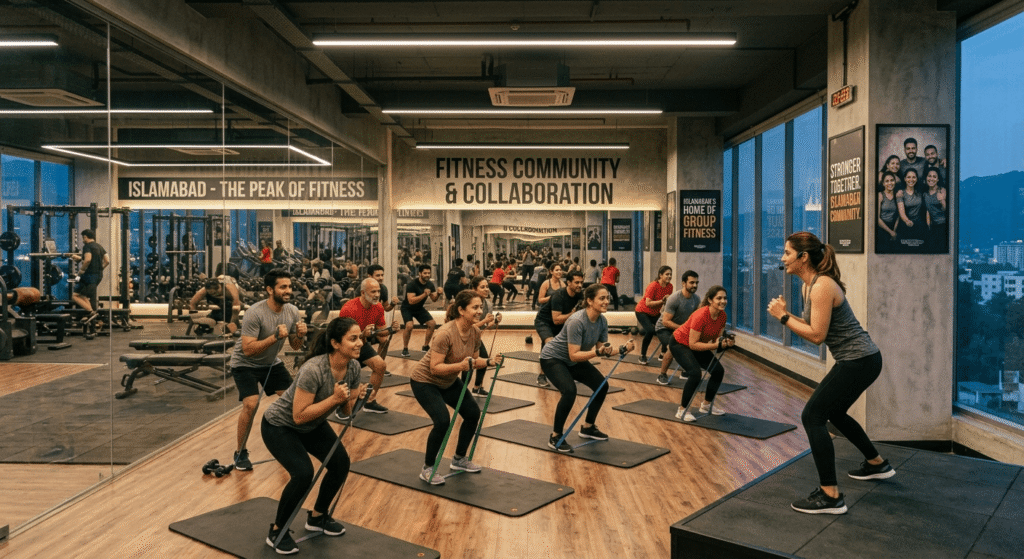 Group fitness class with instructor in Islamabad