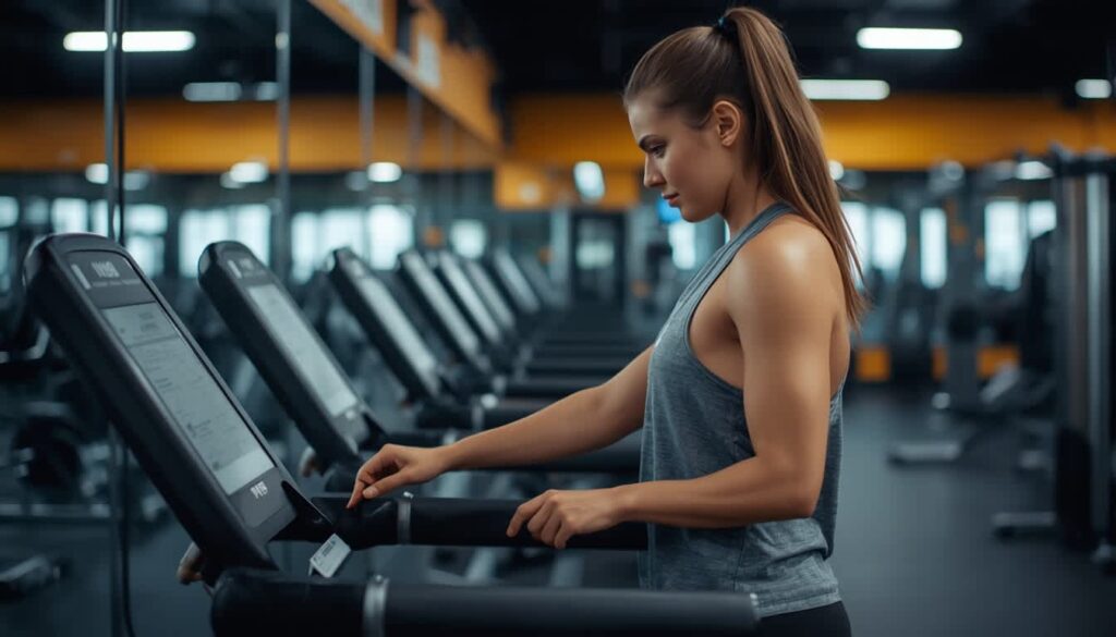 Prospective gym member checking fitness equipment
