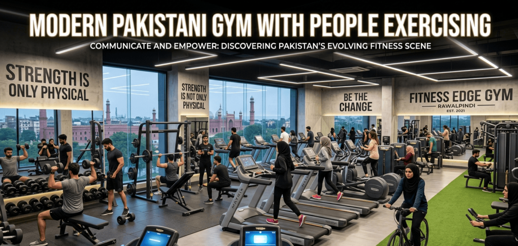 Modern fitness gym in Pakistan with members working out