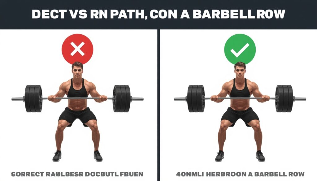 graphic showing correct vs incorrect bar path on a barbell row