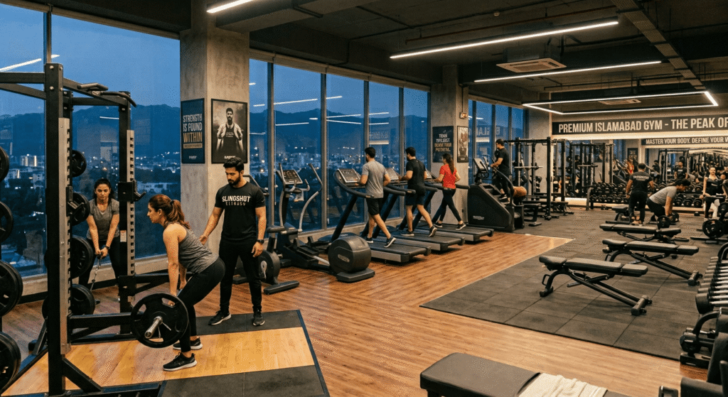 Modern fitness gym in Islamabad with cardio and strength training equipment