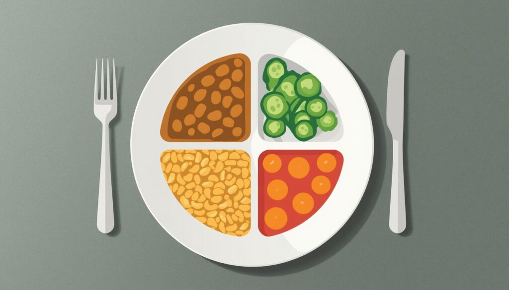 protein, carbs, vegetables and fats portioned